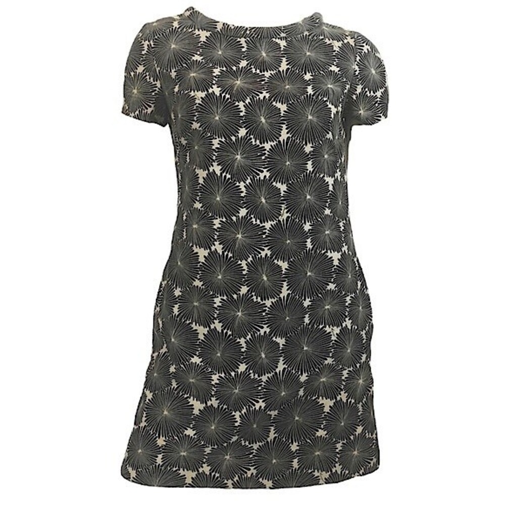 MILLY Black Cream Flower Print Cotton Short Sleeve Mini Shift Dress